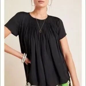 Anthropologie Dolan Pier Black Pleated Flowy Blouse Top Size Large